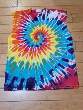 Rainbow Spiral Tie Dye Men's XL Muscle Shirt Cut Off Sleeves